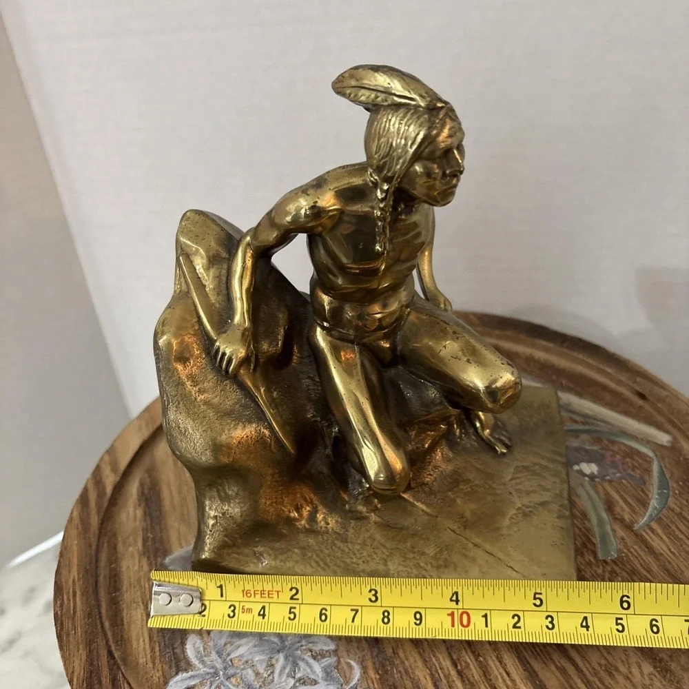 Heavy VTG 1900s Solid Brass Native American Indian Scout Bookend‎ Door Stop